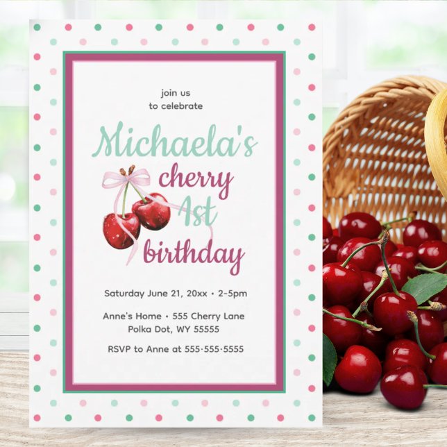  Cherry First Birthday Polka Dot Theme Invitation (Cherry First Birthday Polka Dot Theme Invitation)