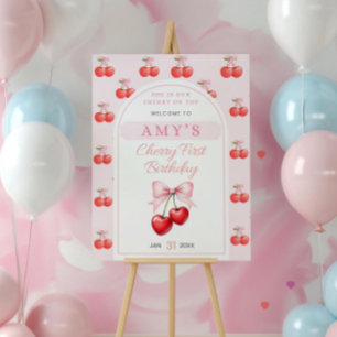 Cherry First Birthday Welcome Sign, Editable She Foam Board