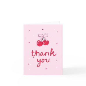 Cherry First Birthday with Pink Bow Thank You Card