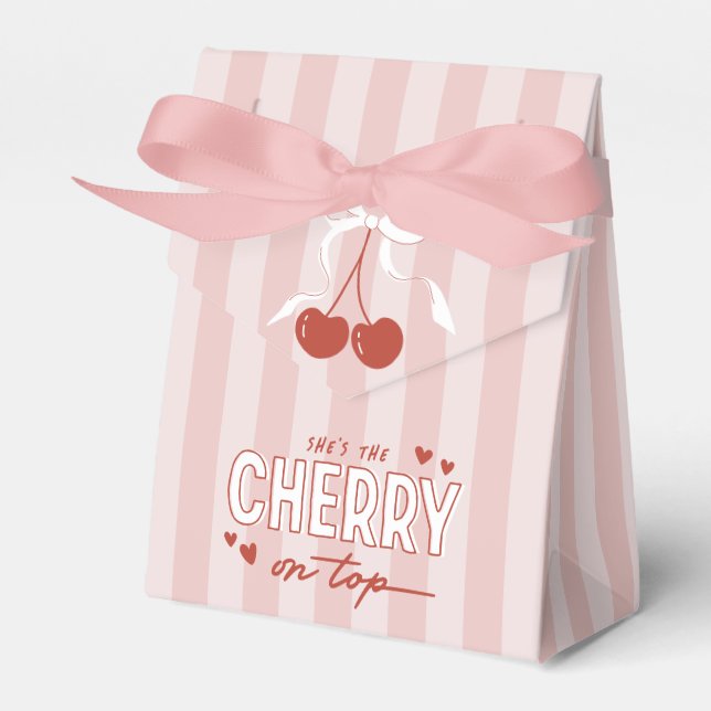 Cherry First Coquette Girls 1st Birthday Favor Boxes (Front Side)
