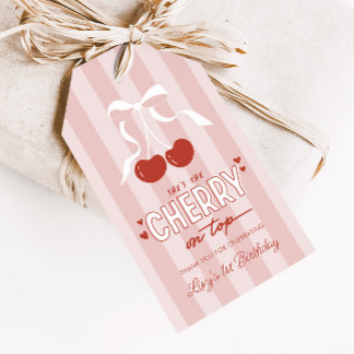 Cherry First Coquette Girls 1st Birthday Favor Gift Tags