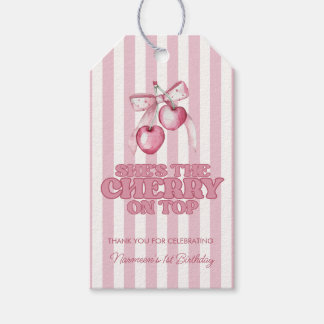 Cherry First Coquette Girls 1st Birthday Favor Gift Tags