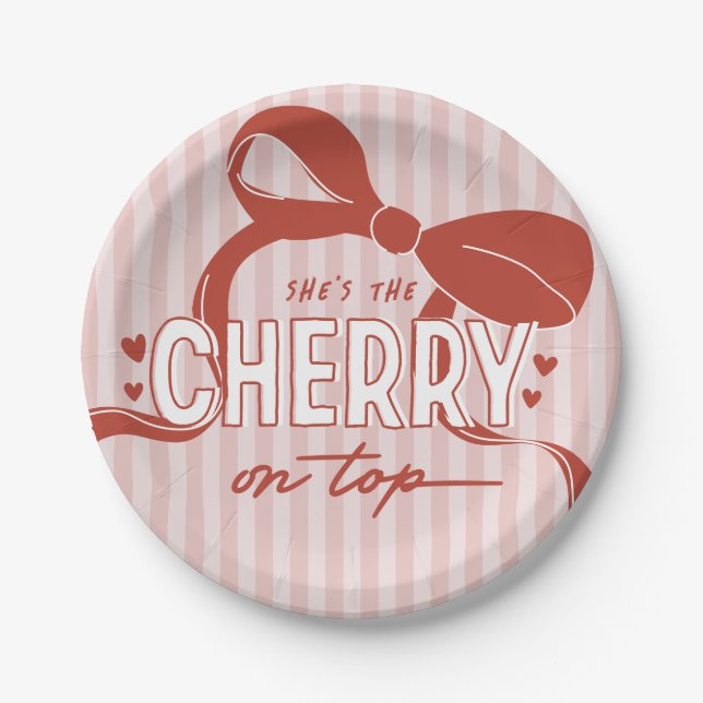 Cherry First Coquette Girls 1st Birthday Paper Plates (Front)