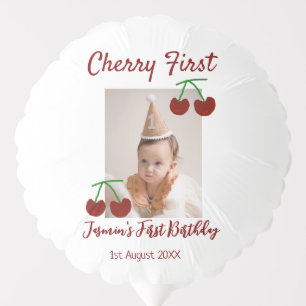 Cherry first happy birthday photo kids modern red balloon