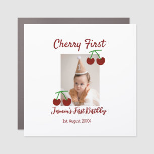 Cherry first happy birthday photo kids modern red car magnet