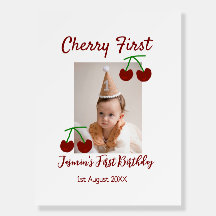 Cherry first happy birthday photo kids modern red
