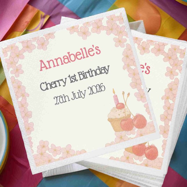 Cherry firsy birthday 1st Cherry berry themed  Napkins (Creator Uploaded)