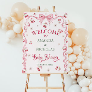 Cherry Floral Bow Baby Shower Welcome Sign