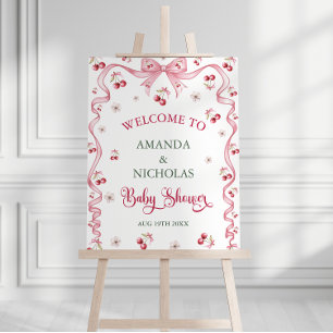 Cherry Floral Bow Baby Shower Welcome Sign