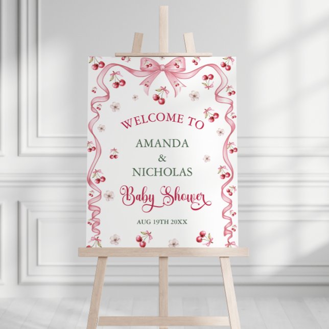Cherry Floral Bow Baby Shower Welcome Sign (Creator Uploaded)