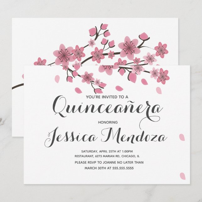 Cherry Floral Tree Quinceañera Sweet 15 Invitation (Front/Back)
