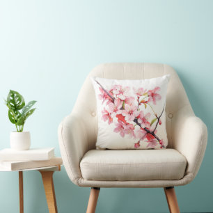 Cherry Flower Branch Throw Pillow