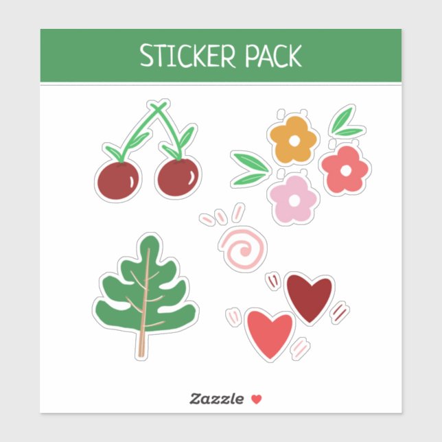 Cherry & Flower Heart Sticker Sheet (Sheet)