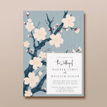 Cherry flowers japandi wedding invitation