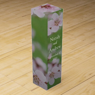 Cherry flowers on green background Floral Wedding Wine Box