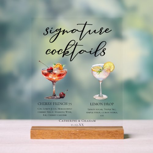 Cherry French 75 Lemon Drop Cocktail Party Acrylic Sign