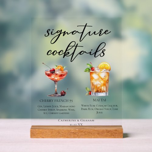 Cherry French 75 Mai Tai Wedding Cocktails Acrylic Sign