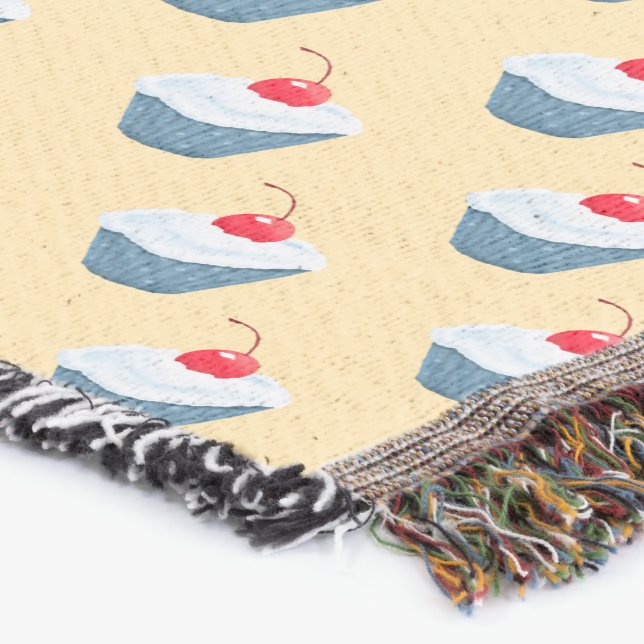 Cherry Frosted Cupcake Throw Blanket (Corner)