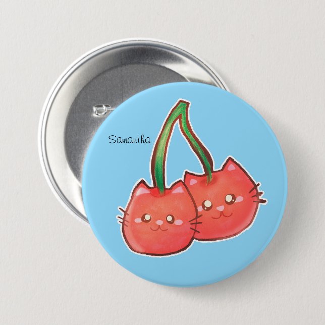 Cherry Fruit Cats Button (Front & Back)