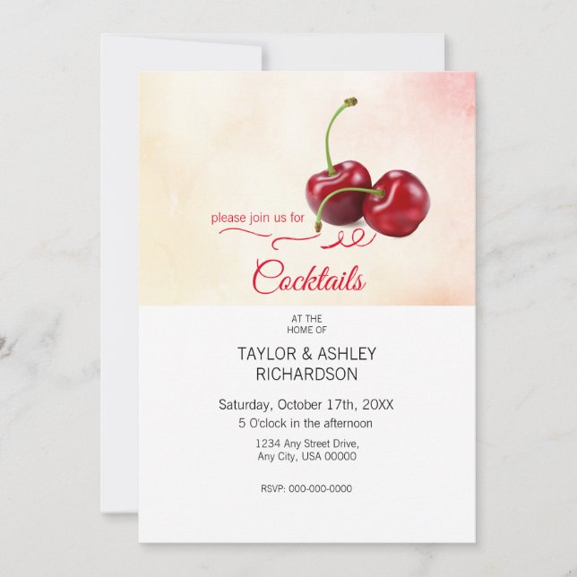 Cherry Fruit Cocktail Party Invitation (Front)