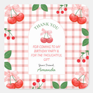 Cherry Fruit First Birthday Party Square Sticker