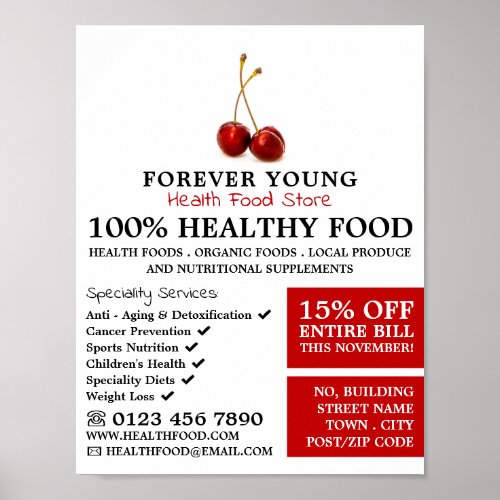 Cherry Fruit Health Food Store Advertising Poster