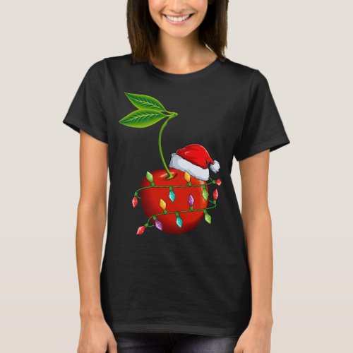 Cherry Fruit Lover Xmas Santa Hat Cherry Christmas T_Shirt