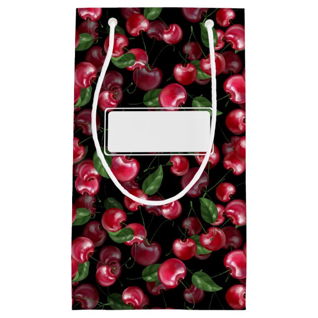 Cherry Fruit on black Small Gift Bag (Front)