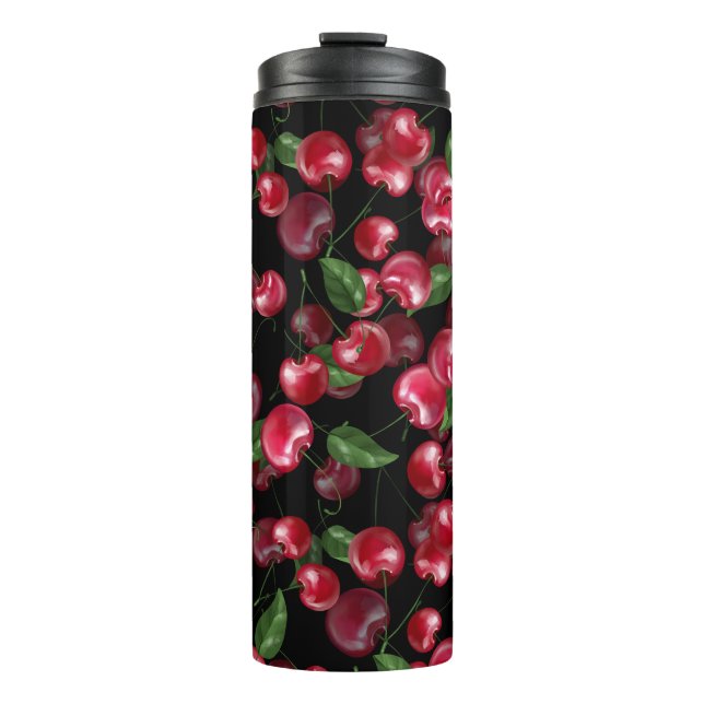 Cherry Fruit on black Thermal Tumbler (Front)