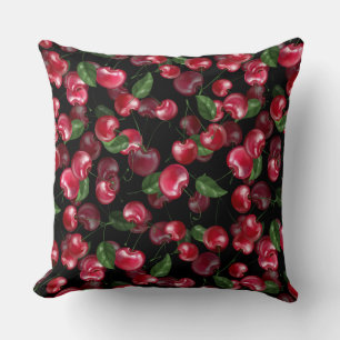 Cherry Fruit on black Throw Pillow
