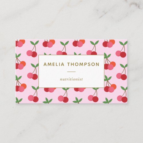 Cherry Fruit Pattern in Pink and Red Personalized Business Card
