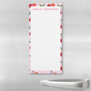 Cherry Fruit Pattern in Pink and Red Personalized Magnetic Notepad