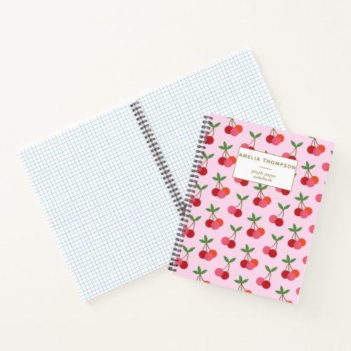 Cherry Fruit Pattern in Pink and Red Personalized Notebook