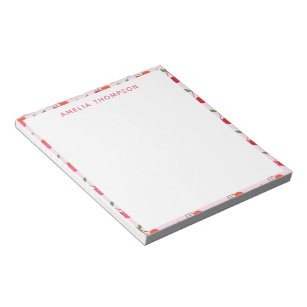 Cherry Fruit Pattern in Pink and Red Personalized Notepad