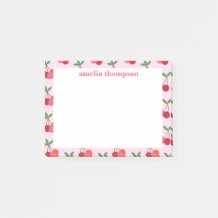 Cherry Fruit Pattern in Pink and Red Personalized Post-it Notes
