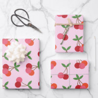 Cherry Fruit Pattern in Pink and Red Personalized Wrapping Paper Sheets