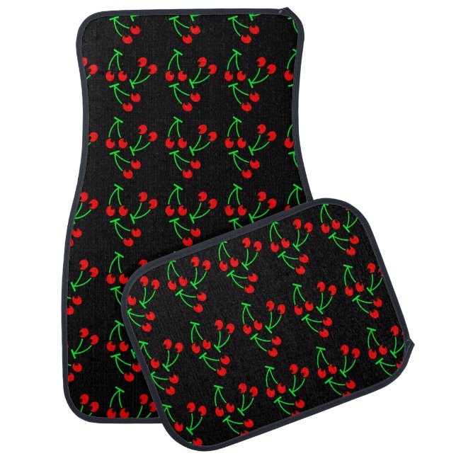 Cherry fruit pattern red black green car floor mat (Set)