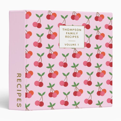 Cherry Fruit Pattern Red Pink Personalized Recipes 3 Ring Binder
