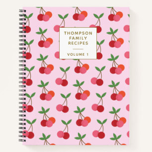 Cherry Fruit Pattern Red Pink Personalized Recipes Notebook