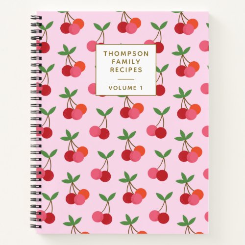 Cherry Fruit Pattern Red Pink Personalized Recipes Notebook