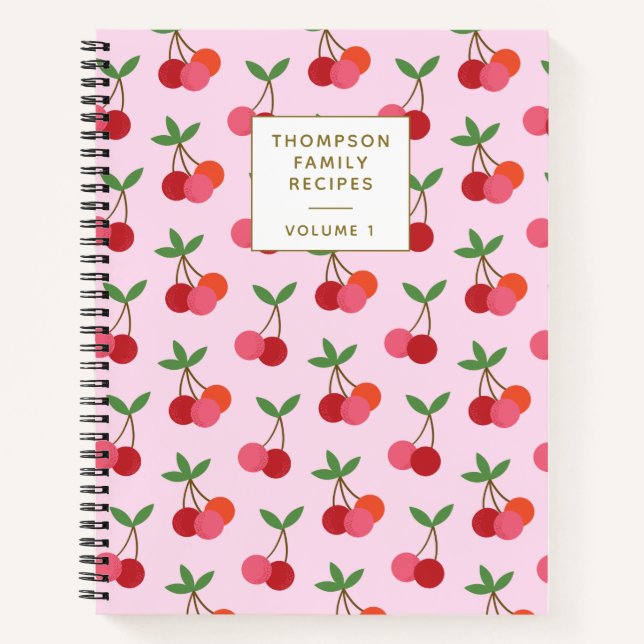 Cherry Fruit Pattern Red Pink Personalized Recipes Notebook (Front)