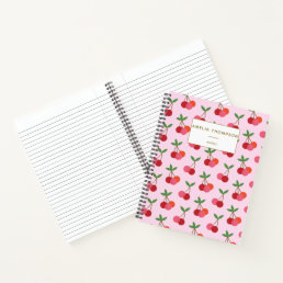 Cherry Fruit Pattern Retro Red Pink Personalized Notebook