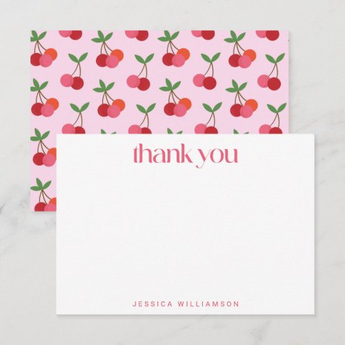 Cherry Fruit Red Pink Green Cute Custom Shower Thank You Card