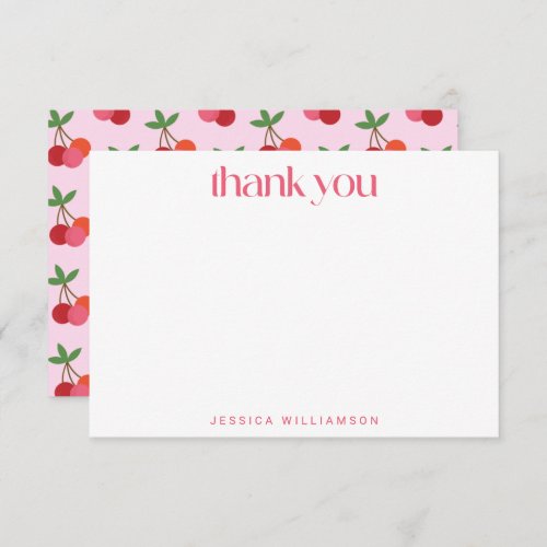 Cherry Fruit Red Pink Green Cute Custom Shower Thank You Card