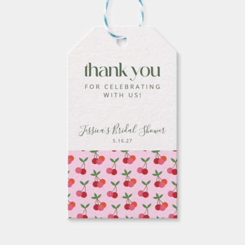Cherry Fruit Red Pink Green Shower Thank You Gift Tags