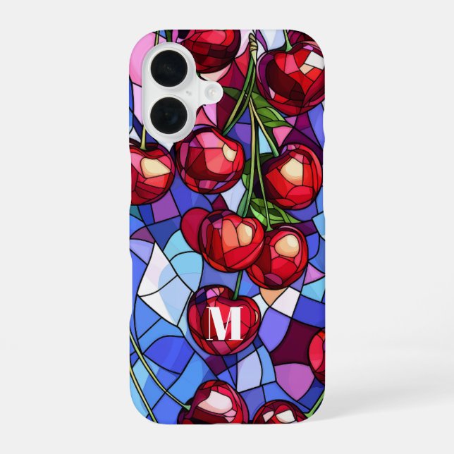 Cherry Fruit Stained Glass Monogram Iphone Case (Back)