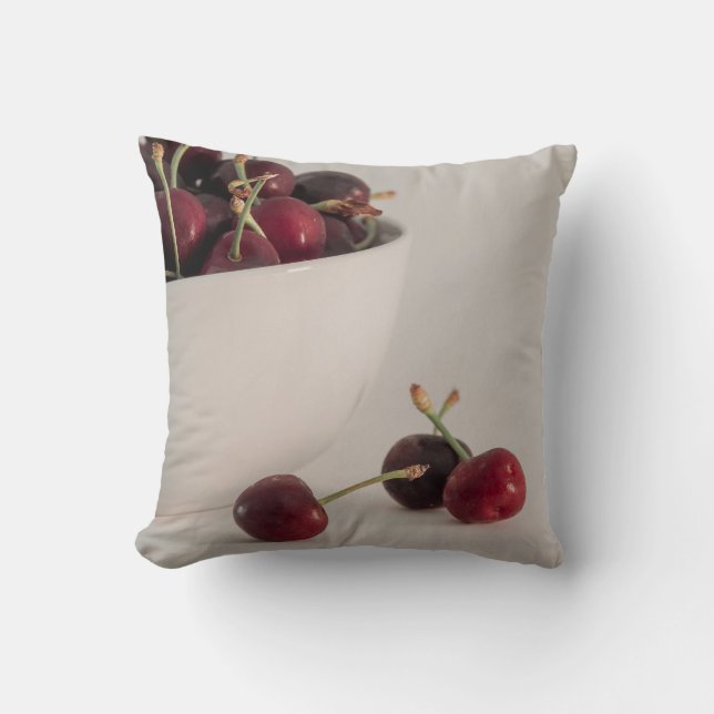 Cherry Fruits In A Bowl In Muted Tones Still Life Throw Pillow (Front)