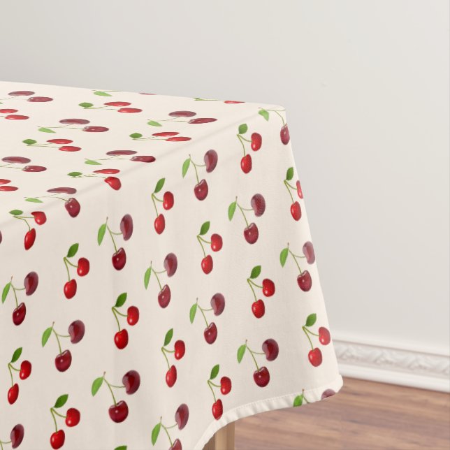 Cherry Fruits on Light Champagne Beige Tablecloth (In Situ)