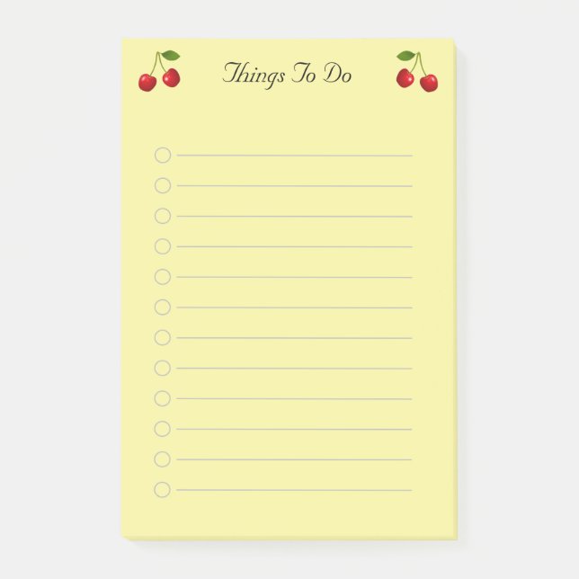 Cherry Fruits on Yellow Things To Do Lined Post-it Notes (Front)