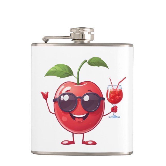 Cherry Fun Cheerful Vacation Tropical Drink Party Flask (Front)